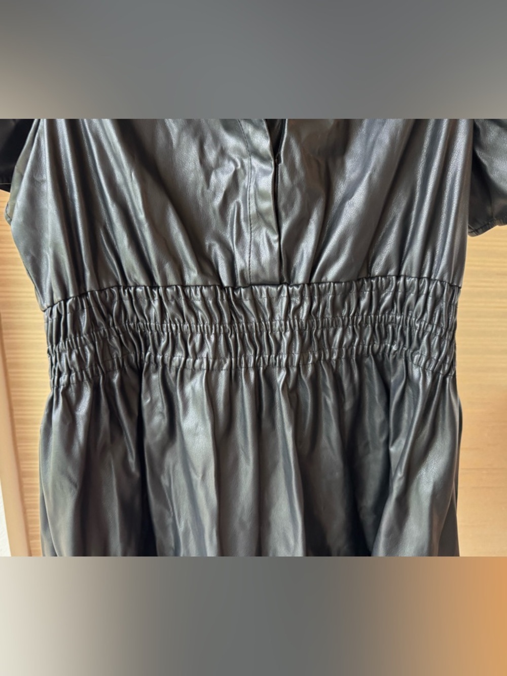 Anthropologie Somerset Vegan Leather Mini Dress Black Smocked Tiered Sz  LP EUC - Picture 10 of 16
